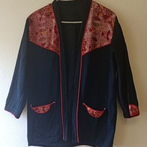 Embroidered  Light Mesh Asian Inspired Festival Art To Wear Kimono Size L